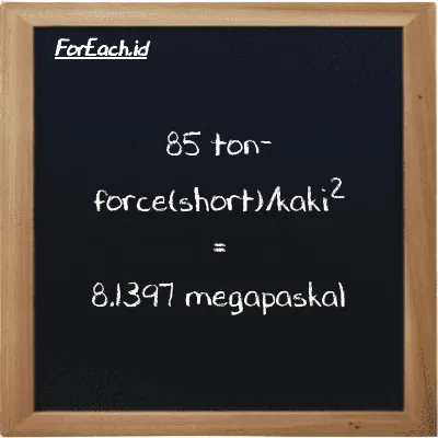85 ton-force(short)/kaki<sup>2</sup> setara dengan 8.1397 megapaskal (85 tf/ft<sup>2</sup> setara dengan 8.1397 MPa)